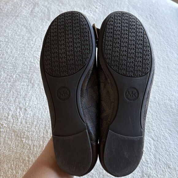 Michael Kors Kiera Leather Signature Bow MK Logo Brown / GOLD Ballet Flats 7.5 - Picture 5 of 11